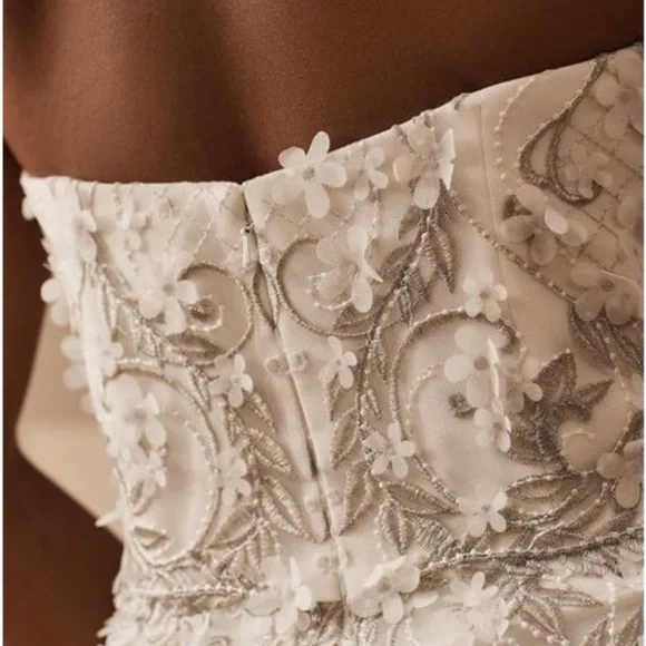 Marchesa Notte Anthropologie BHLDN Arabella White Flower Appliqué Wedding Dress - Picture 6 of 7